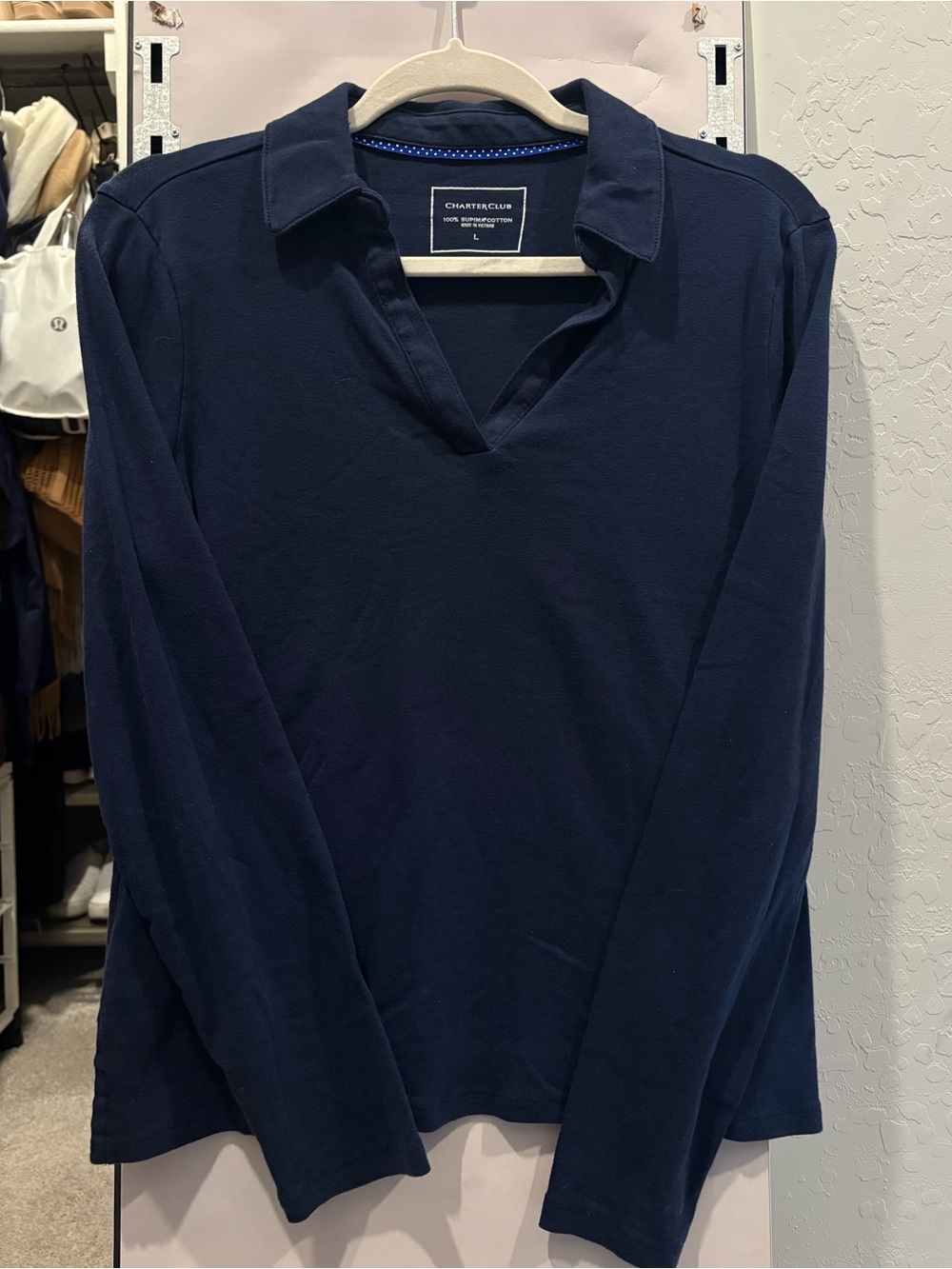Charter Club Navy Long-Sleeve Polo Shirt